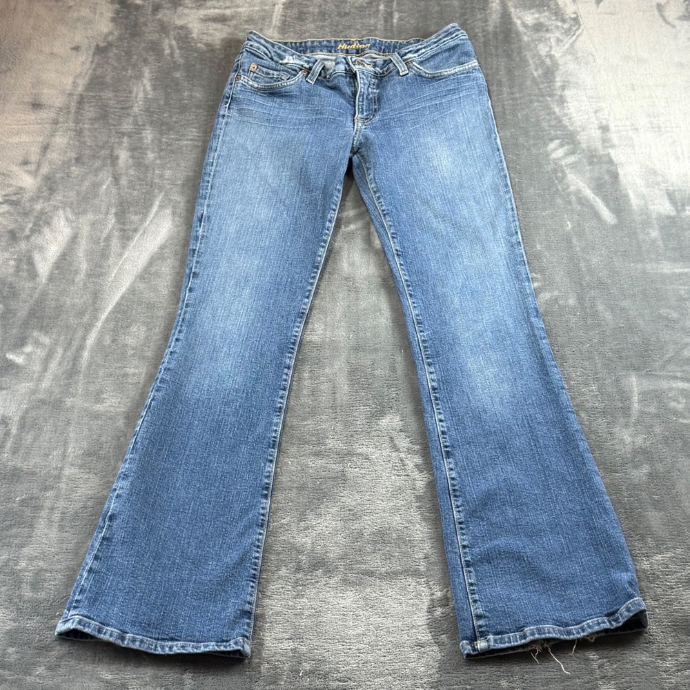 Hudson Women Medium Wash Low Rise Bootcut Jeans Size 30 Distressed Frayed Hem